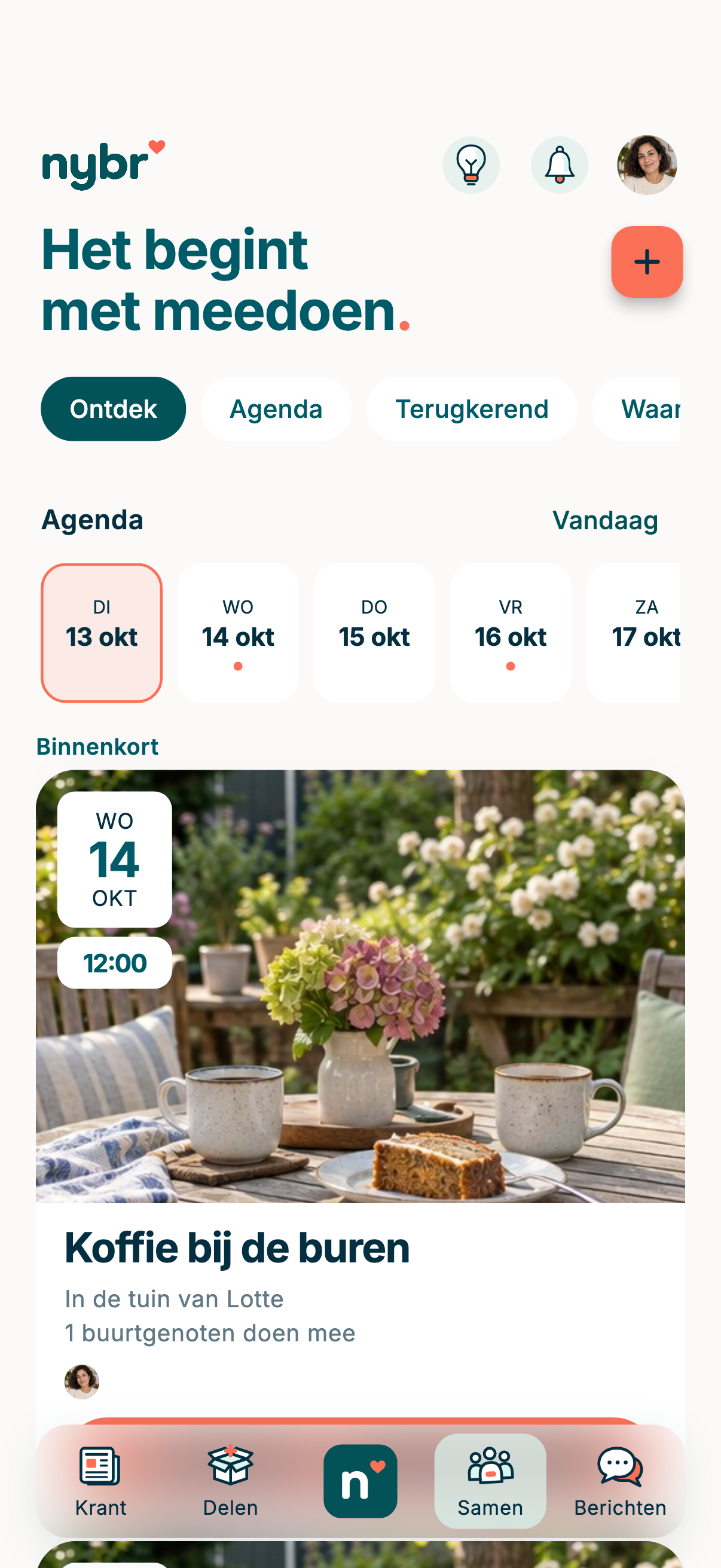 Nybr laat eenmalige en terugkerende activiteiten zien